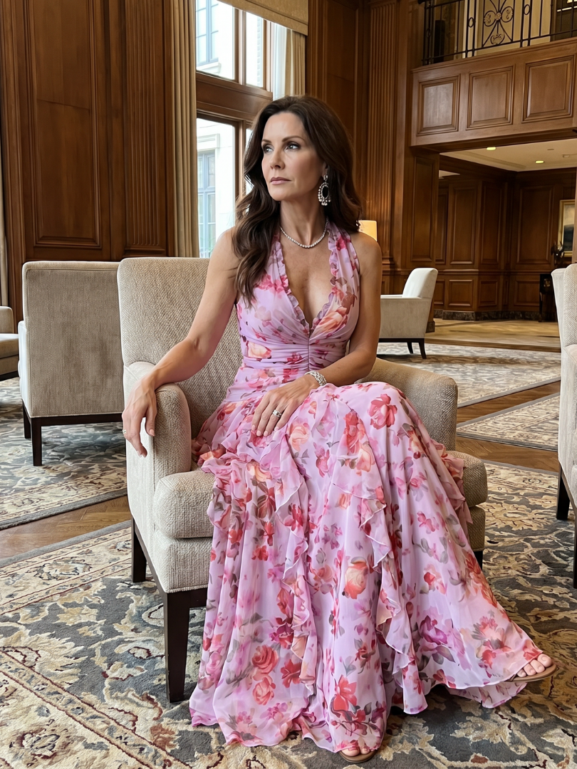 Theodora | Halterneck Rüschentop Florales Maxi-Kleid