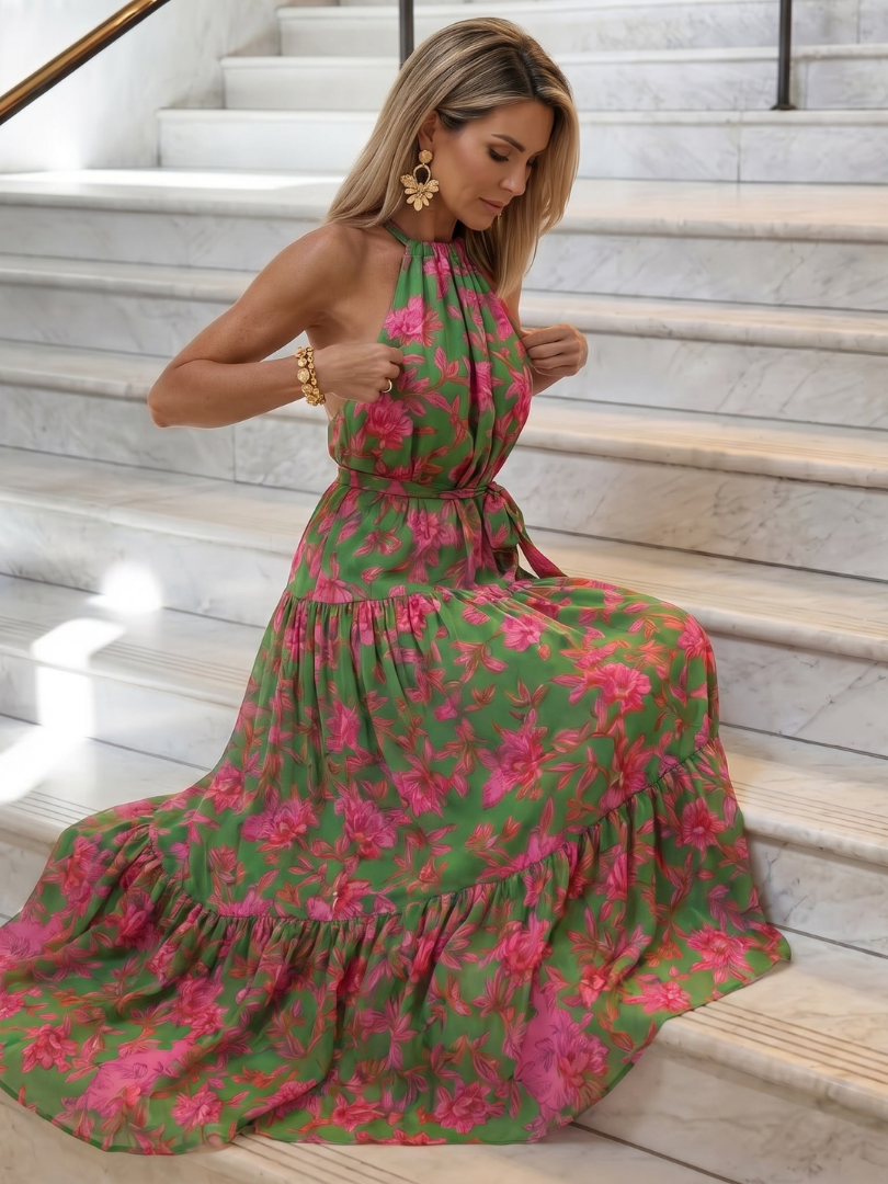 Wilhelmine | Drapiertes Halter-Midi-Kleid