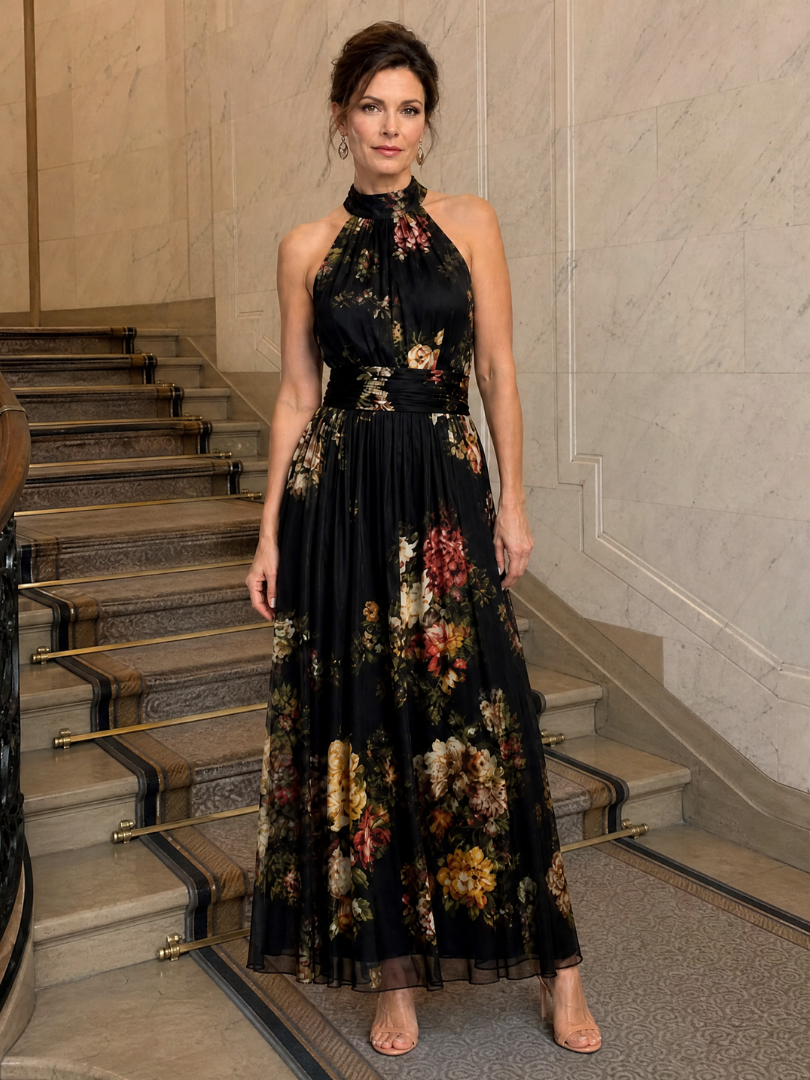 Adalina | Florales Neckholder-Midi-Kleid