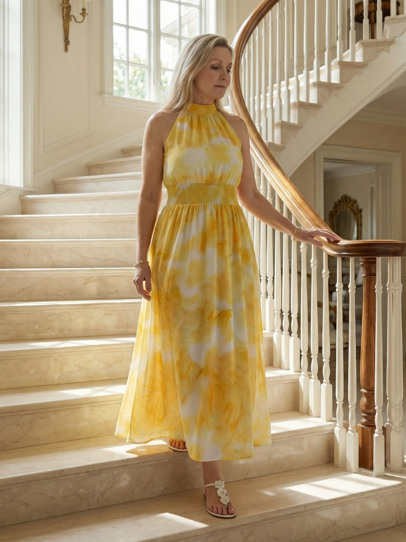Fenja | Gerafftes Halter-Midikleid für jeden Tag