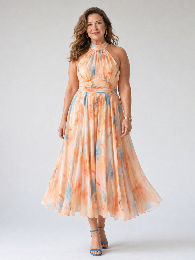 Aurelie | Weiches Halter Midi Kleid
