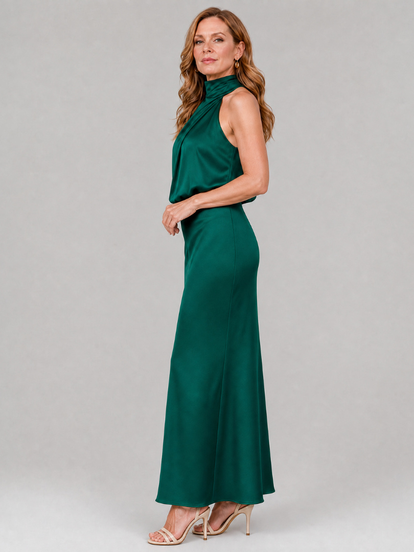 Selma | Ärmelloses Midi-Kleid mit drapiertem Hals