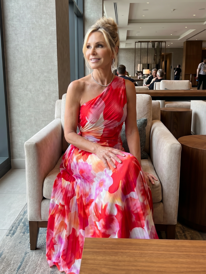 Ines | Ein Schulter Faltenrock Midi Kleid