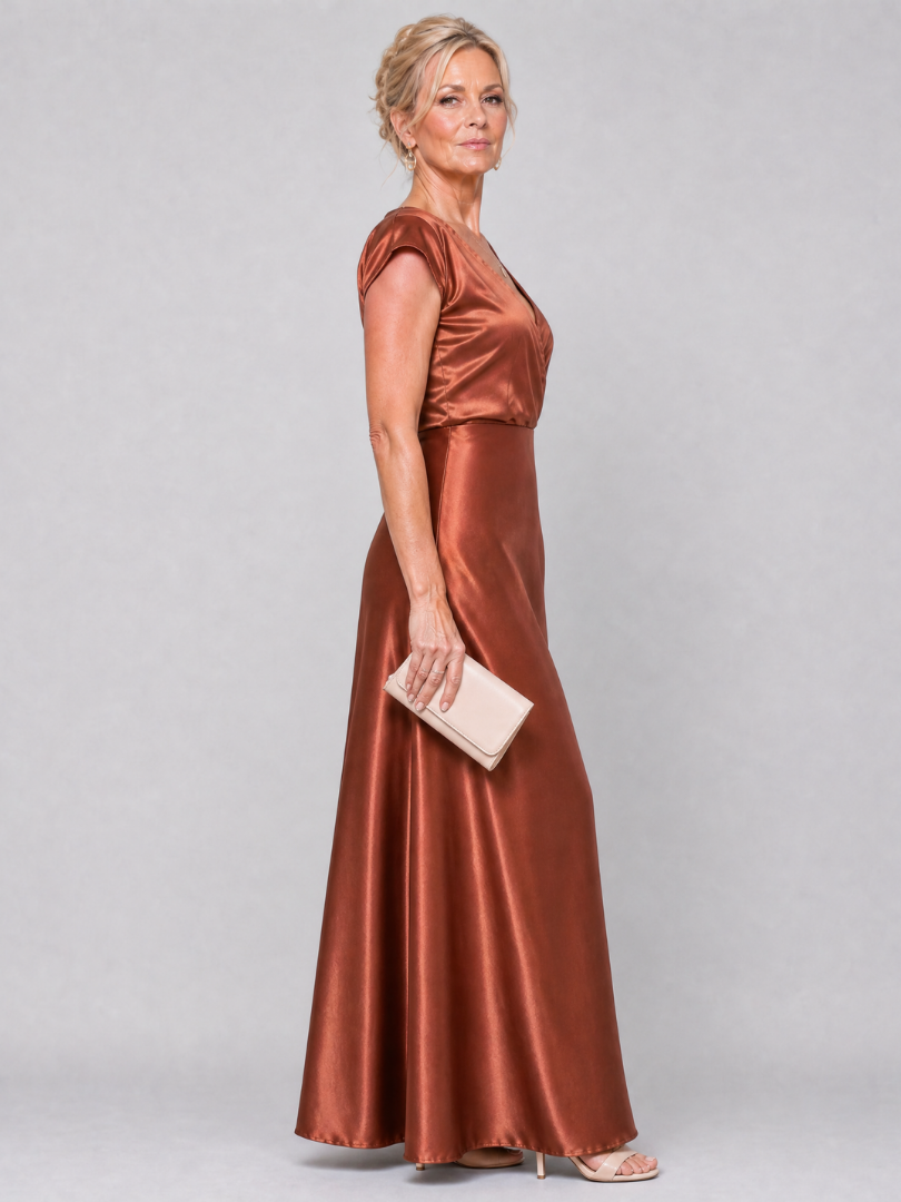 Beatrix | Maxikleid mit Wickeloberteil und kurzen Ärmeln