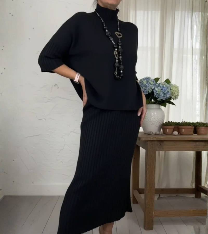Leonie | Gerippter Strick-Zweiteiler im Midi-Look