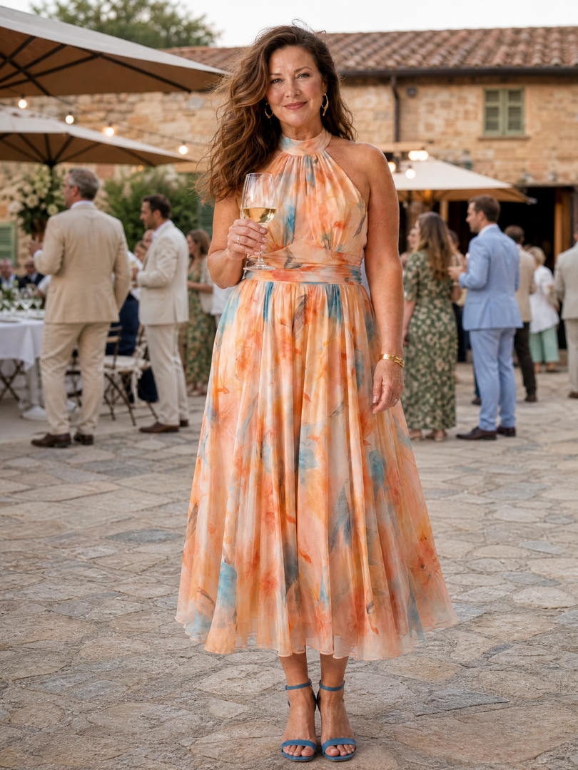 Aurelie | Weiches Halter Midi Kleid