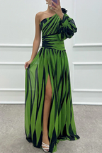 Marlene | Elegantes One-Shoulder-Maxikleid mit Streifen