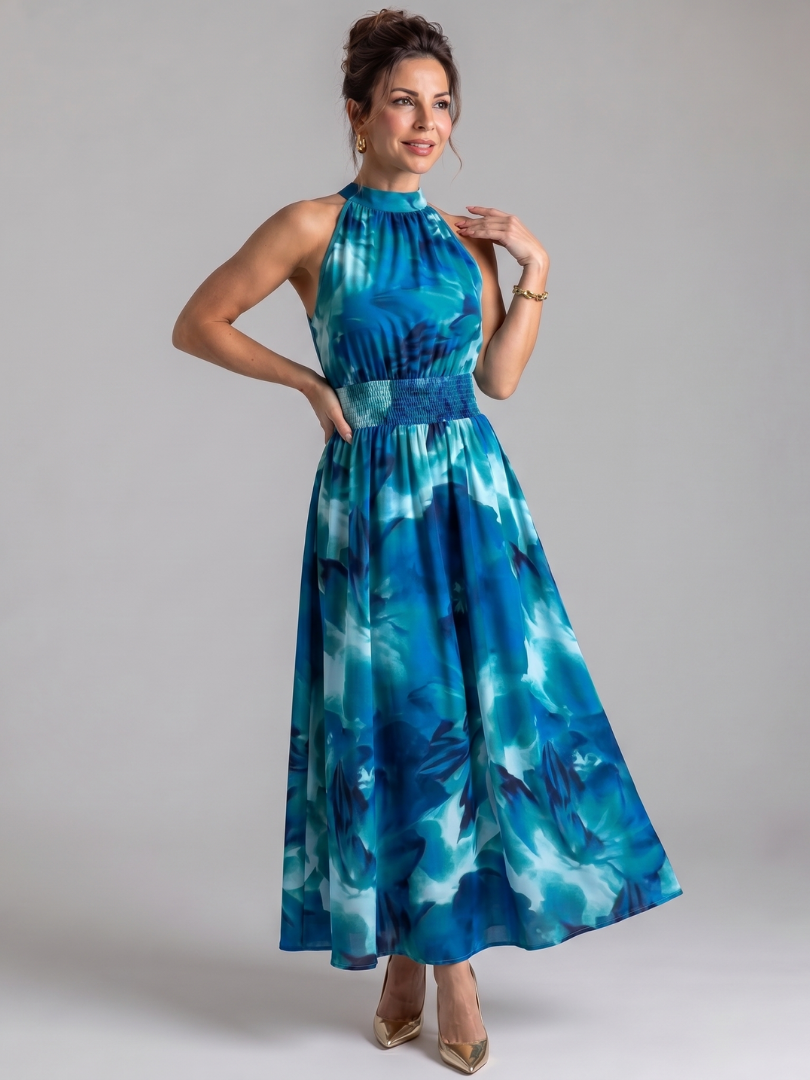 Aveline | Midikleid mit geraffter Taille und abstraktem Druck