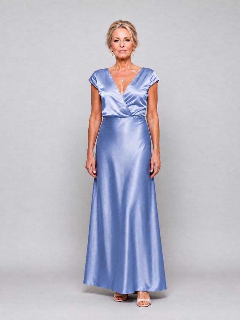 Beatrix | Maxikleid mit Wickeloberteil und kurzen Ärmeln