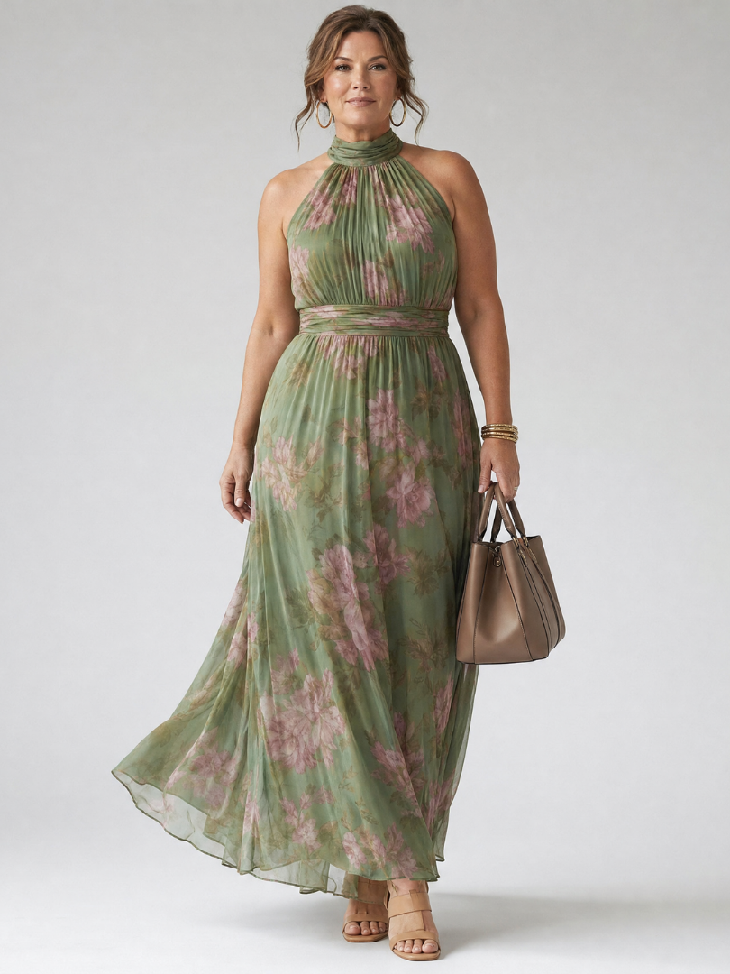 Isolde | Gerafftes Halter-Midikleid