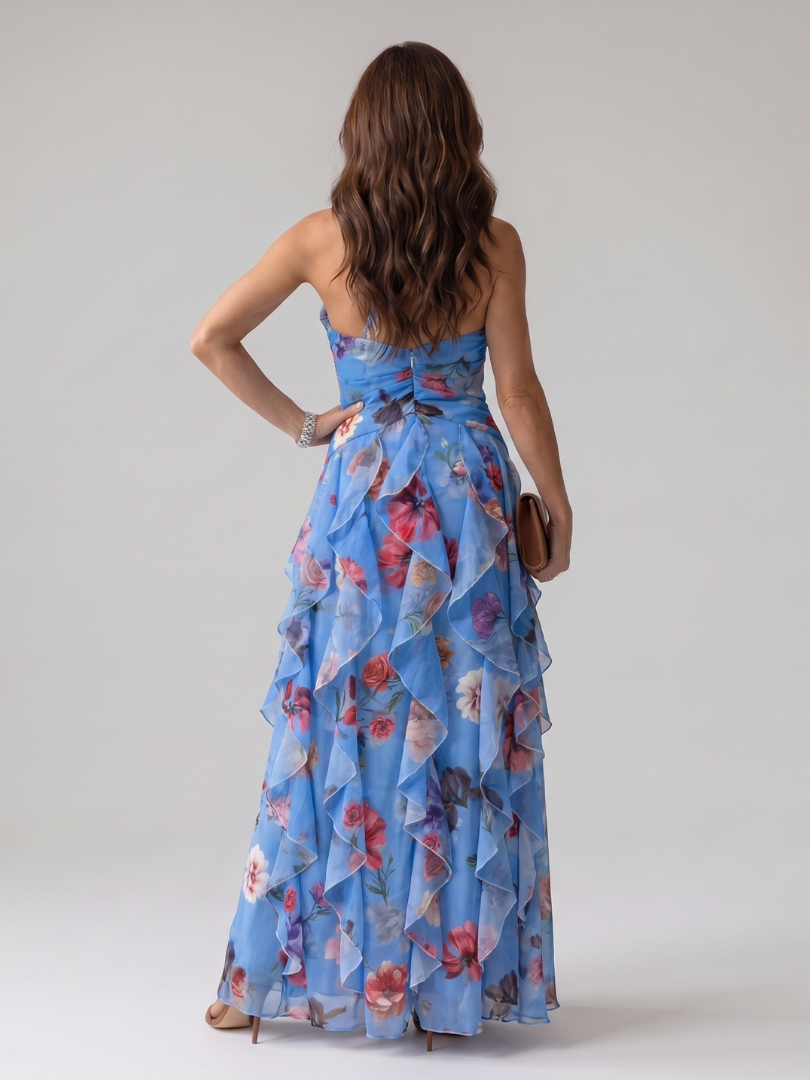 Theodora | Halterneck Rüschentop Florales Maxi-Kleid
