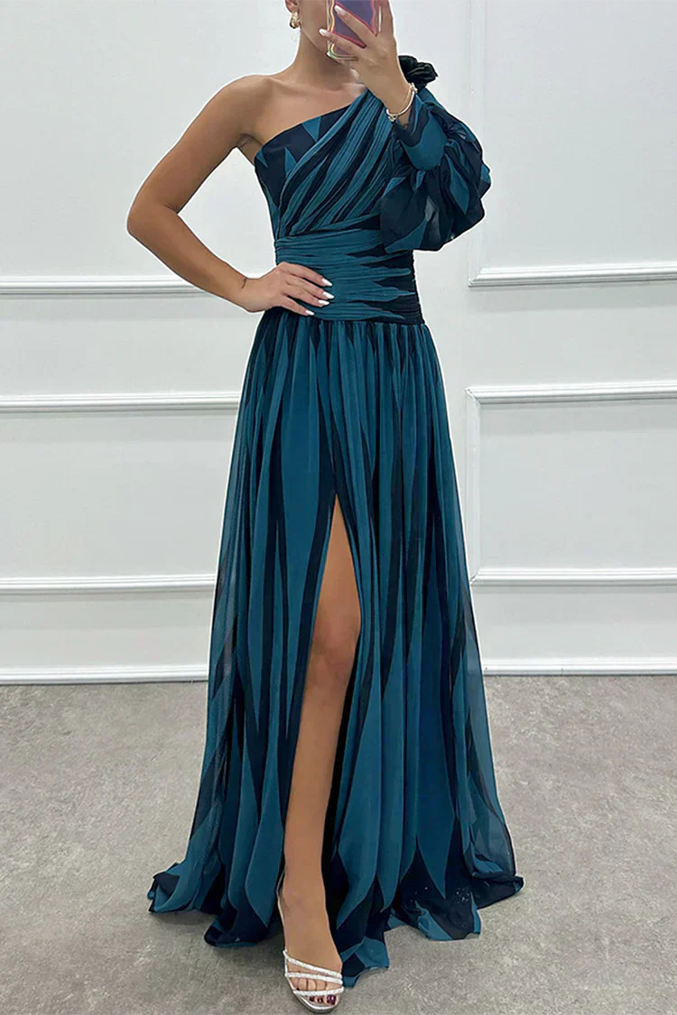Marlene | Elegantes One-Shoulder-Maxikleid mit Streifen