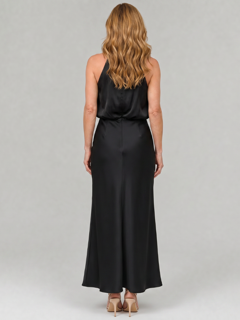 Selma | Ärmelloses Midi-Kleid mit drapiertem Hals
