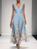 Vera | Florales Chiffon-Maxikleid in Hellblau