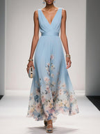 Vera | Florales Chiffon-Maxikleid in Hellblau