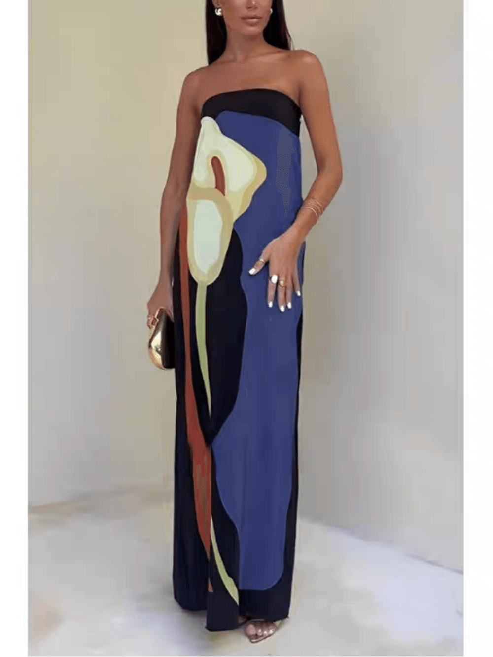 Vera | Bedrucktes Trägerloses Maxi-Partykleid