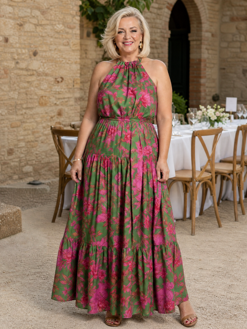 Wilhelmine | Drapiertes Halter-Midi-Kleid