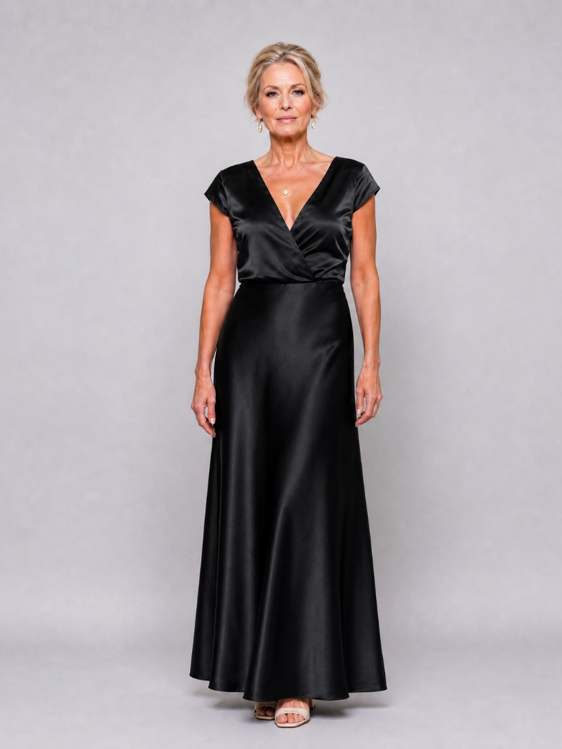 Beatrix | Maxikleid mit Wickeloberteil und kurzen Ärmeln