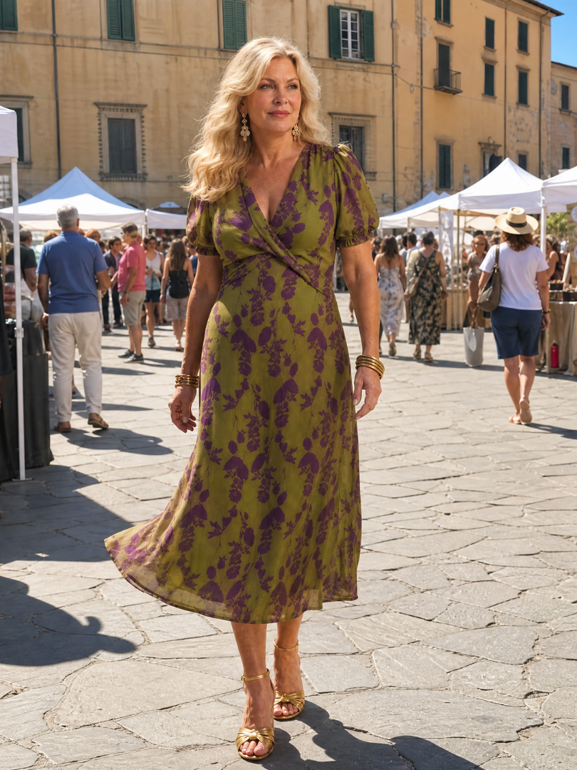 Winifred | Entspanntes Blumendesign Midi-Kleid