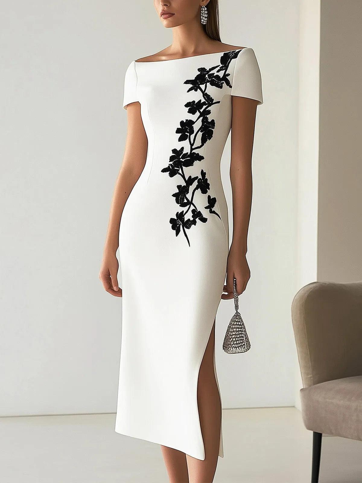 Vivienne | Florales Midi-Kleid mit Bootsausschnitt