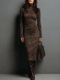 Frieda | Langärmliges Wildleder-Midi-Kleid