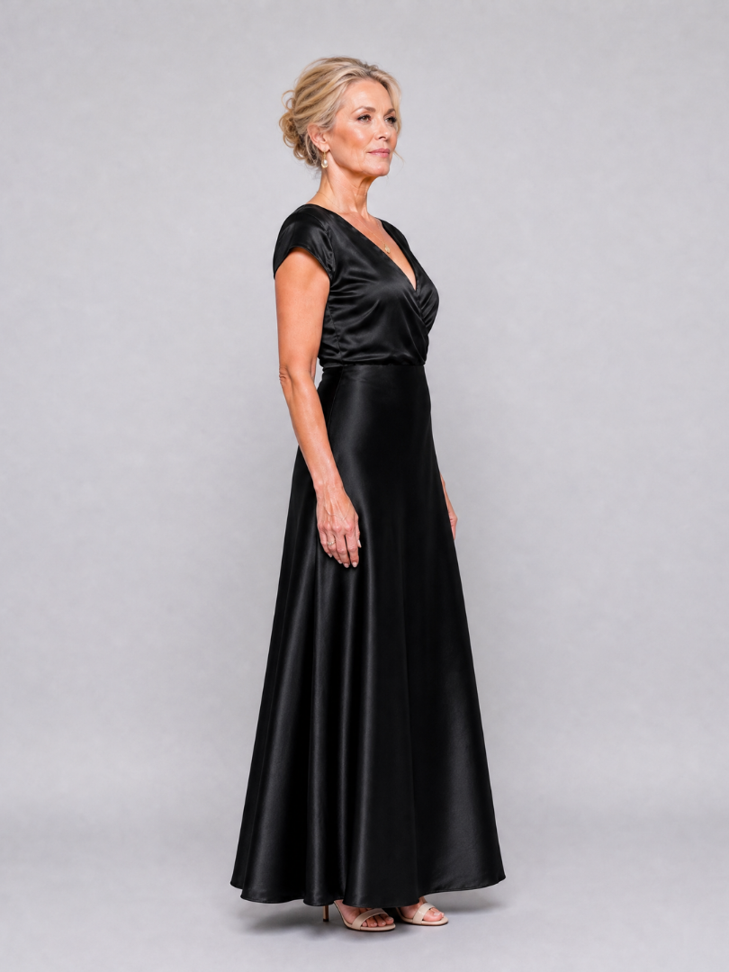 Beatrix | Maxikleid mit Wickeloberteil und kurzen Ärmeln