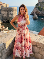 Aveline | Midikleid mit geraffter Taille und abstraktem Druck