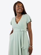 Nora | Midi Wickelkleid mit Flügelärmeln und integrierter Tasche