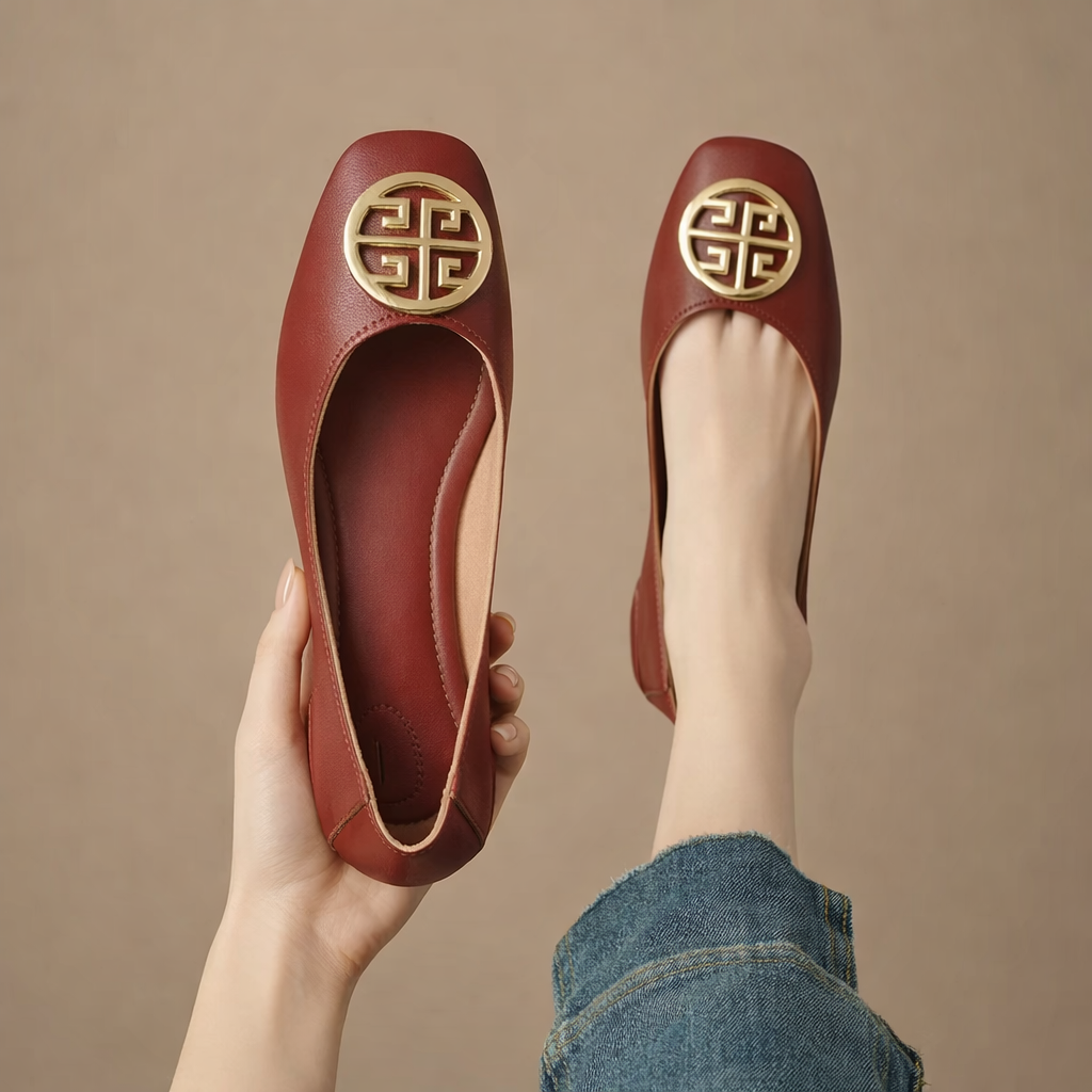 Lena | Flache Leder-Ballerinas mit Blumenprint