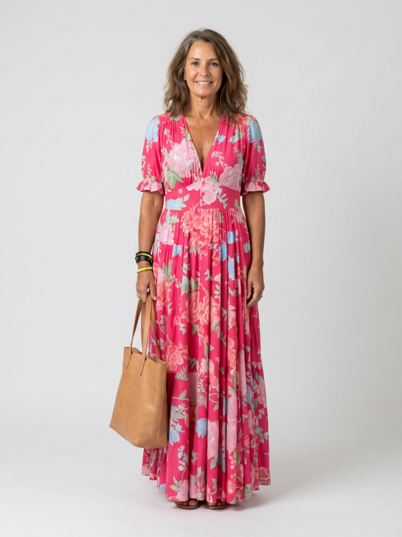 Vera | Florales Midi-Kleid mit V-Ausschnitt