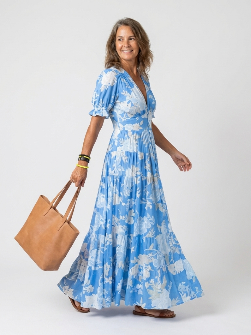 Vera | Florales Midi-Kleid mit V-Ausschnitt