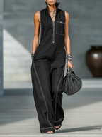 Vera | Weißer Saum Latzhose Minimalistisch