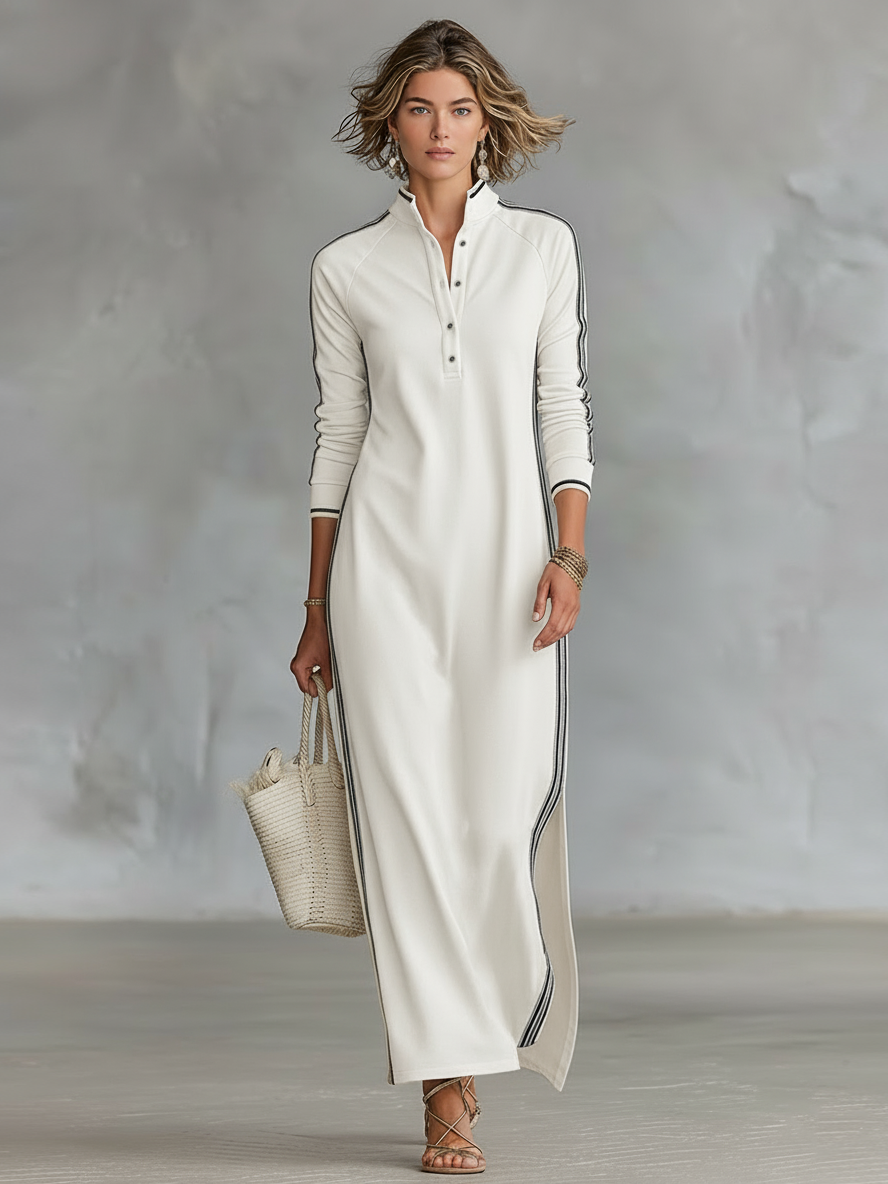 Vera | Langes Sweatkleid mit Knopfdetails