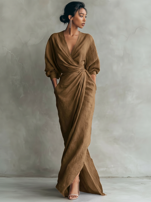Frieda | Zartes Leinenkleid mit V-Ausschnitt
