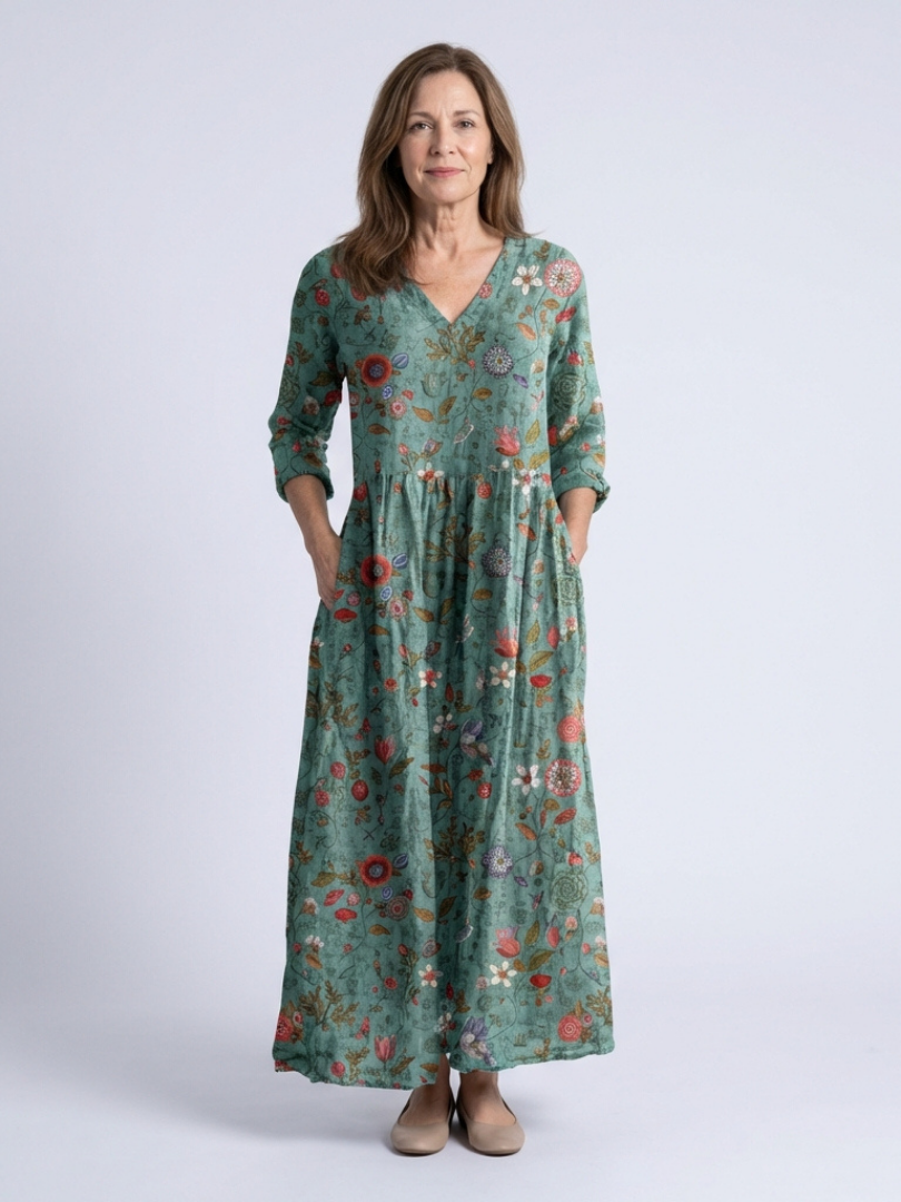 Vera | Verspieltes Blumenkleid mit V-Ausschnitt