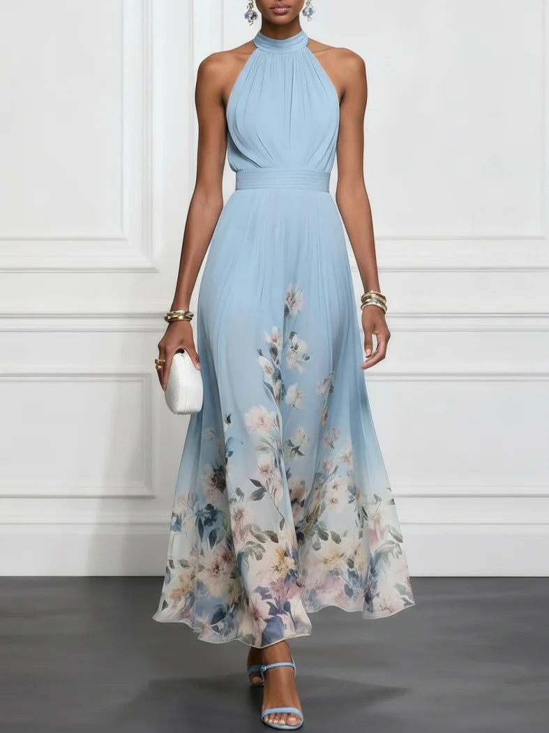 Frieda | Florales Chiffon-Maxikleid mit Neckholder