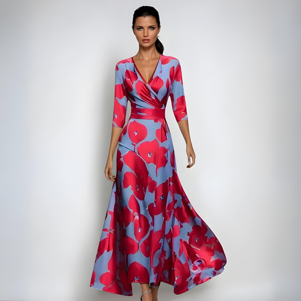 Lena | Fließendes Wickel-Maxikleid mit Blumenprint