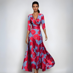 Lena | Fließendes Wickel-Maxikleid mit Blumenprint