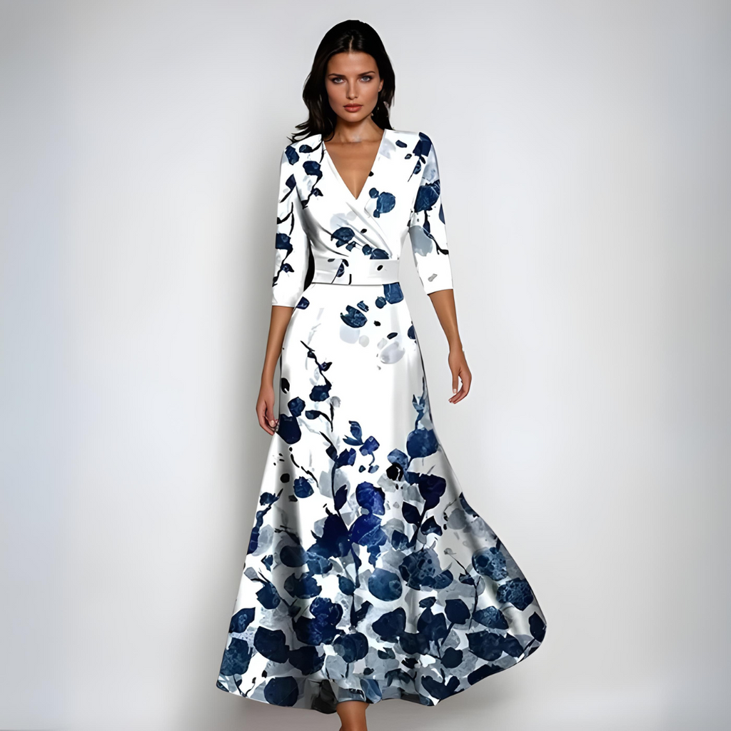 Lena | Fließendes Wickel-Maxikleid mit Blumenprint