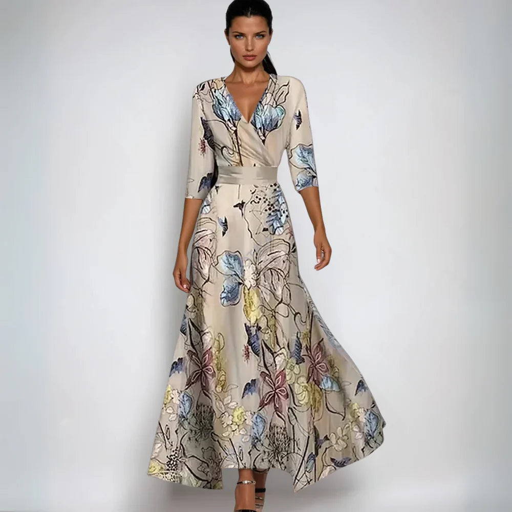 Lena | Fließendes Wickel-Maxikleid mit Blumenprint