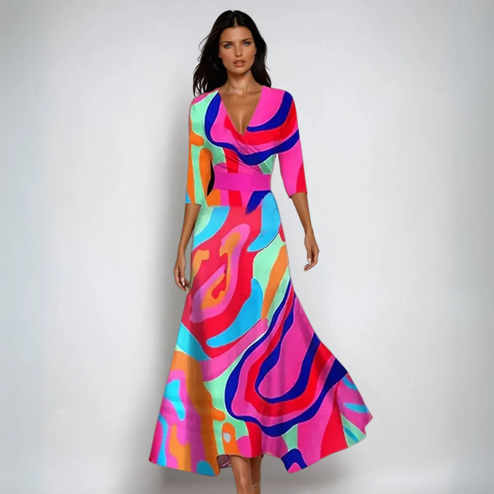 Lena | Fließendes Wickel-Maxikleid mit Blumenprint
