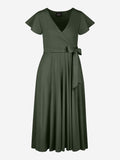 Nora | Midi Wickelkleid mit Flügelärmeln und integrierter Tasche