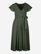 Nora | Midi Wickelkleid mit Flügelärmeln und integrierter Tasche