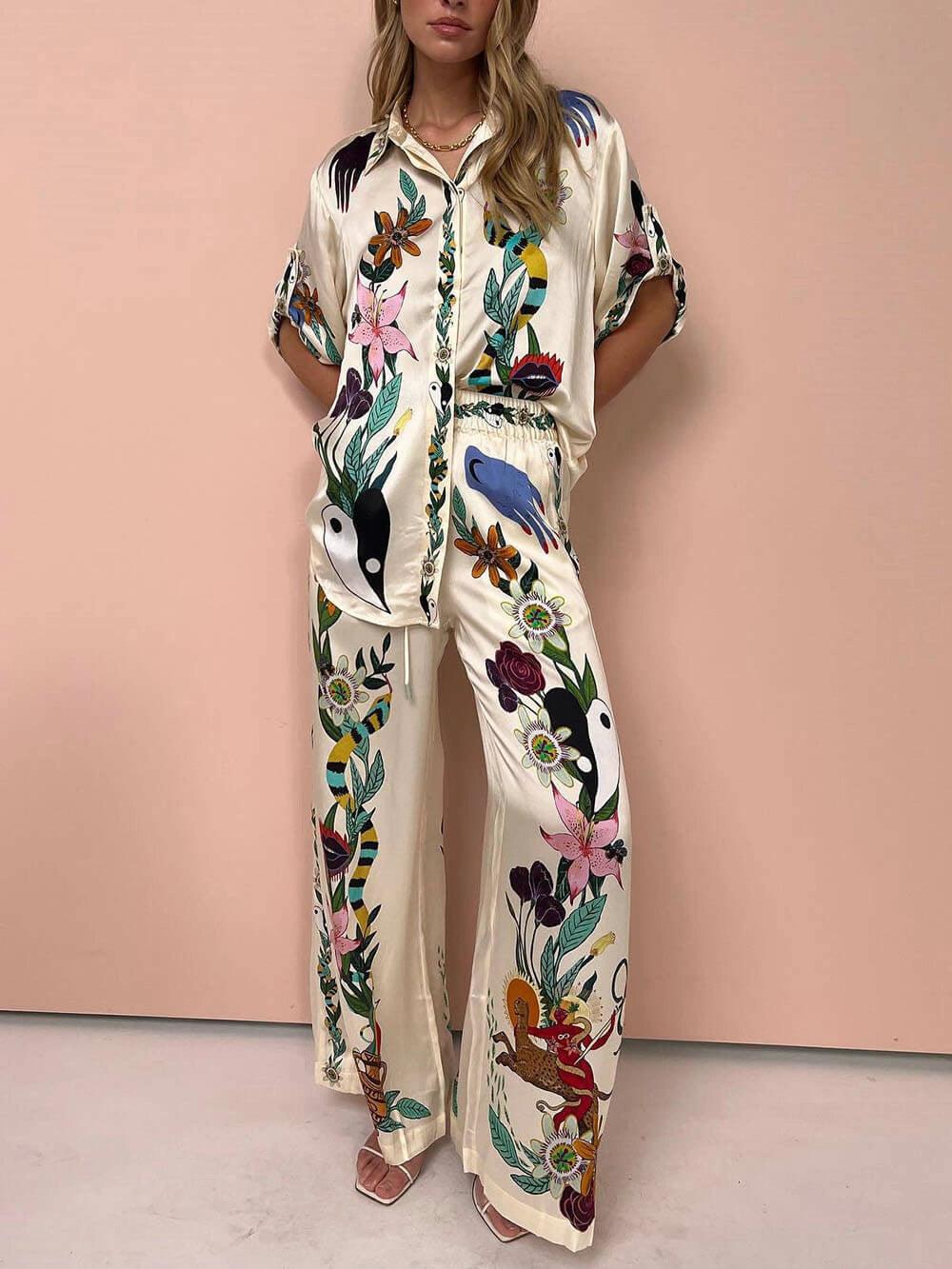 Vera | Zweiteiliges Satin-Set mit Print