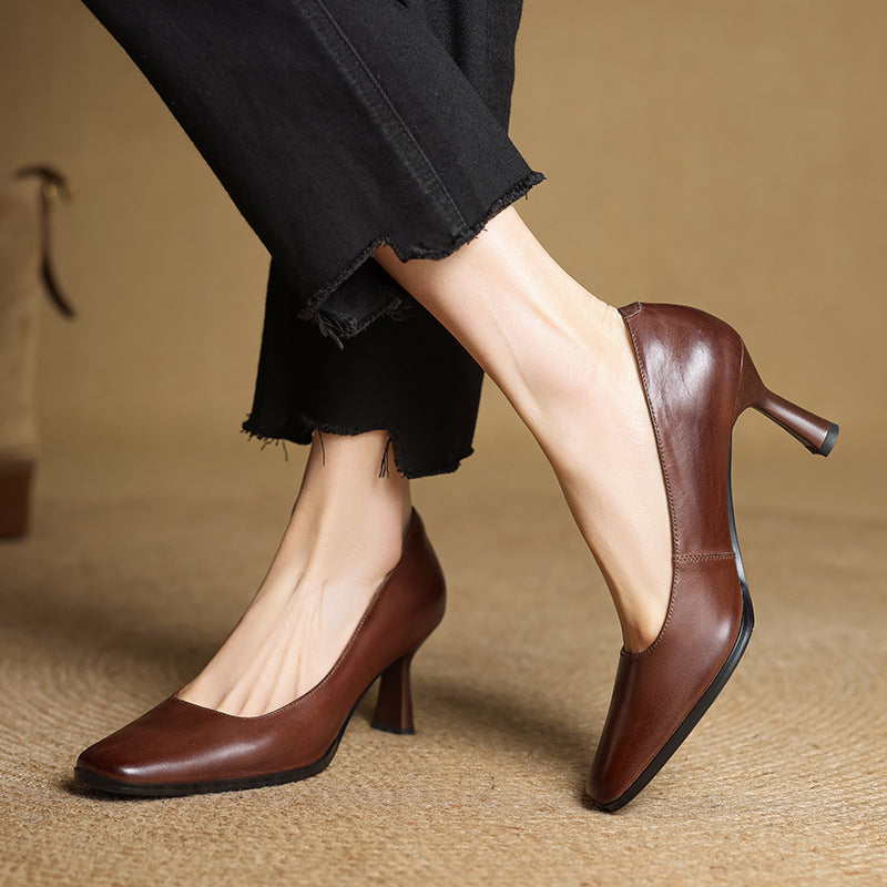 Vera | Quadratische Pumps aus Leder
