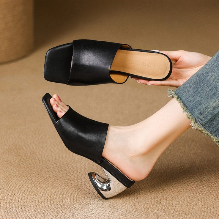 Frieda | Elegante Leder-Mules mit Absatz