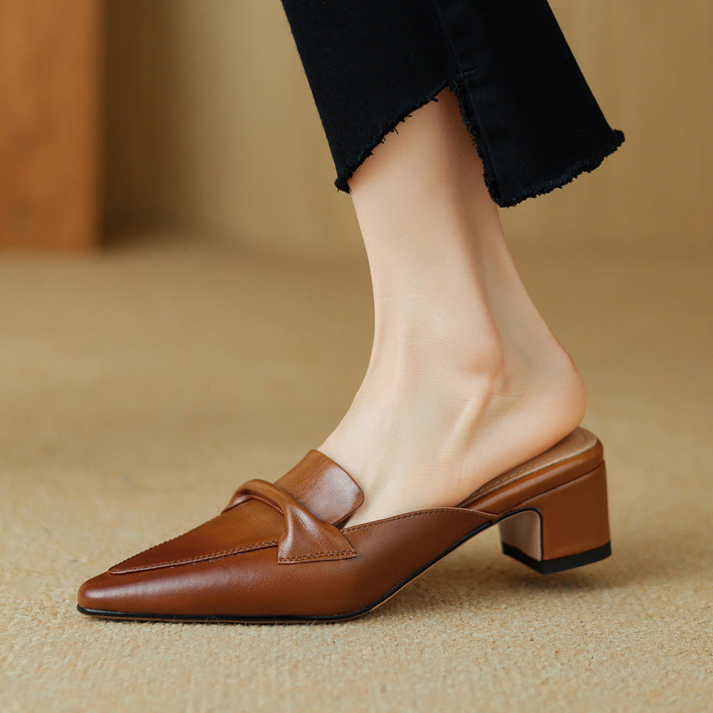 Vera | Spitze Leder-Mules mit Absatz