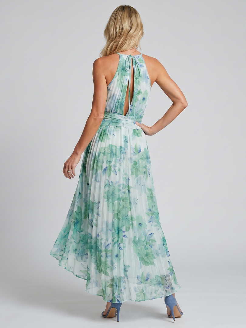 Sidonie | Faltendes Halterkleid mit weichem Blumenmuster in Midi-Länge