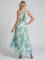 Sidonie | Faltendes Halterkleid mit weichem Blumenmuster in Midi-Länge