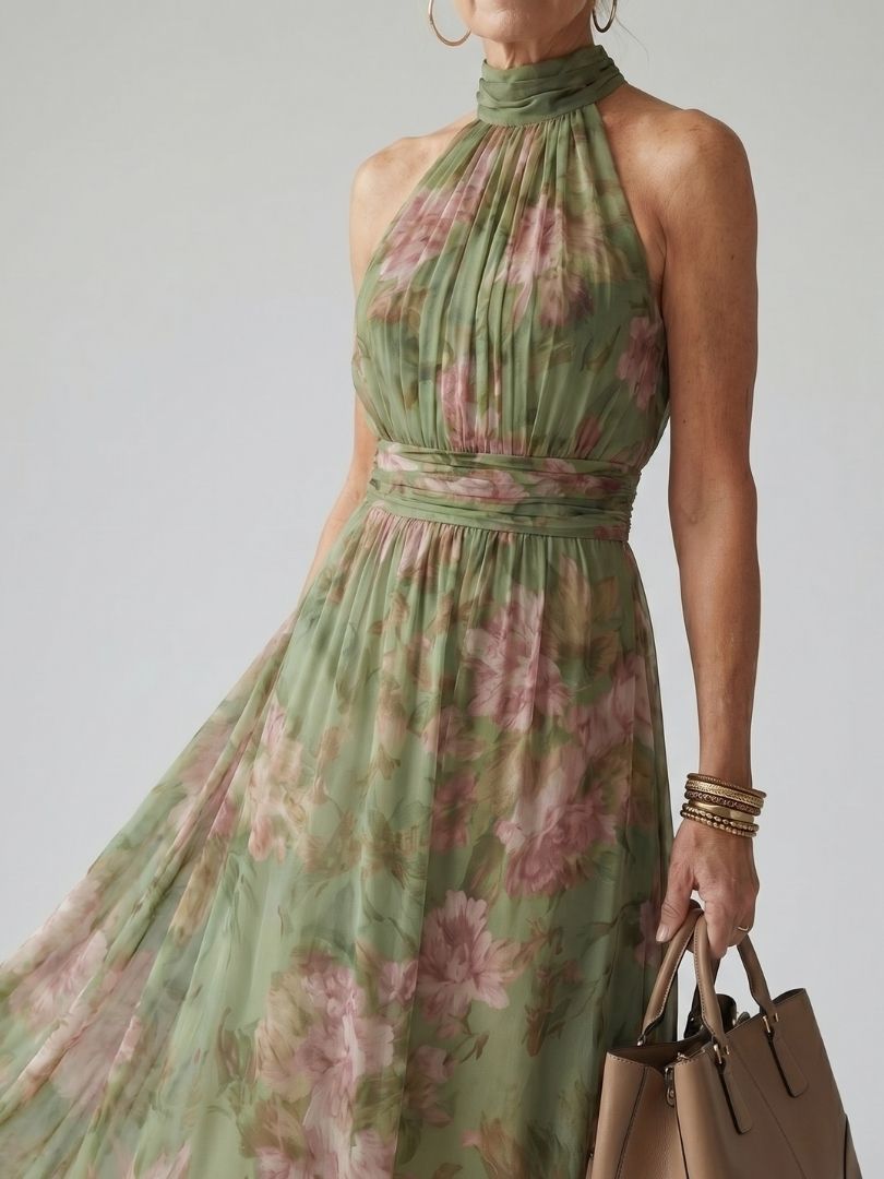 Isolde | Gerafftes Halter-Midikleid